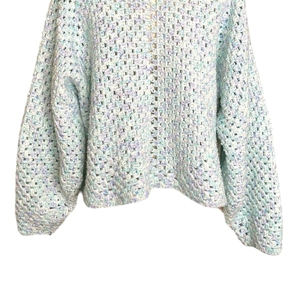 Handmade Vintage Crochet Open Cardigan Blanket Sweater Bohemian Cropped Chunky - Picture 10 of 16
